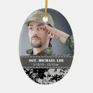 Fallen Soldier with black and white digital camo Ceramic Tree Decoration