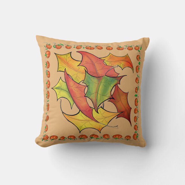 Falling Autumn Leaves Colourful Bold Illustration Cushion (Front)