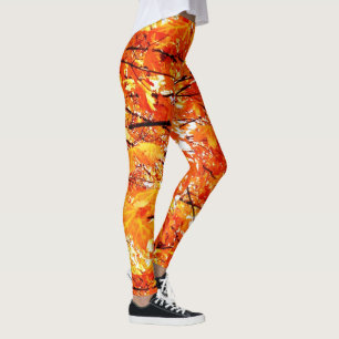 Falling Autumn Leaves, Orange with Black Leggings