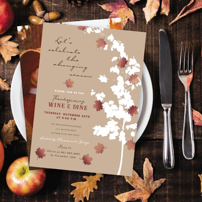 Falling Autumn Leaves Thanksgiving Dinner Party Invitation (Creator Uploaded)