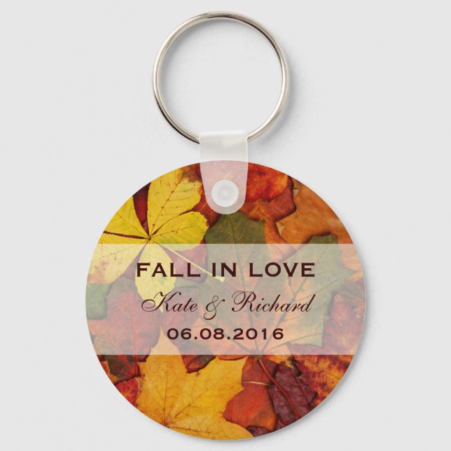 Falling Autumn Leaves Wedding Favour Keychain (Front)