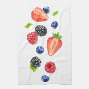 Falling berries tea towel