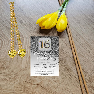 Falling Black Glitter Sweet 16 Birthday Invitation