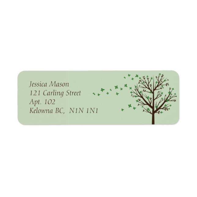 Falling Blossoms - Green Return Address Label (Front)