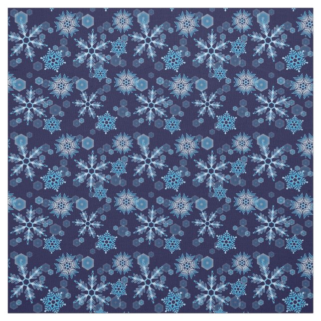 Falling Blue Snowflakes Pattern Fabric (Swatch)