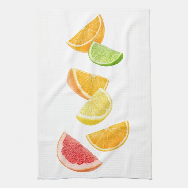 Falling citrus slices tea towel (Vertical)