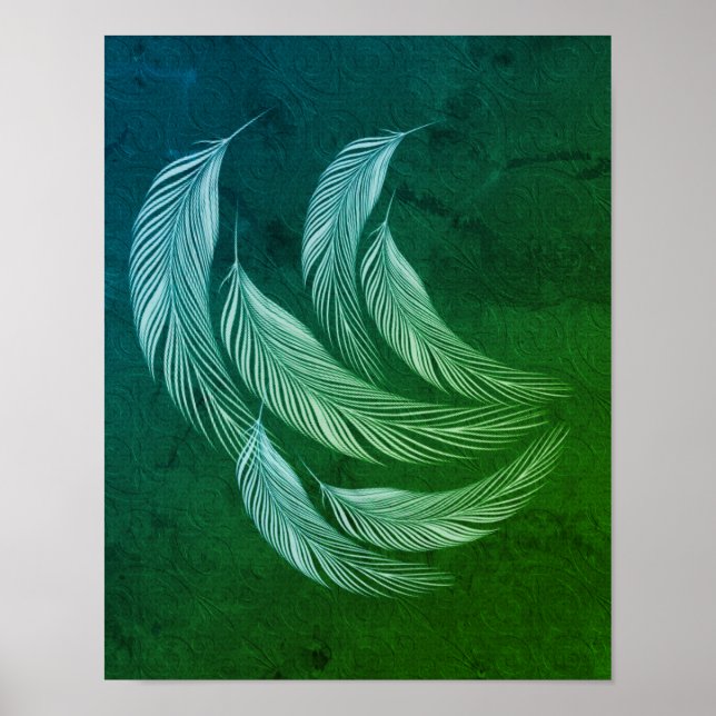 Falling Colorful Feathers Green  Poster (Front)