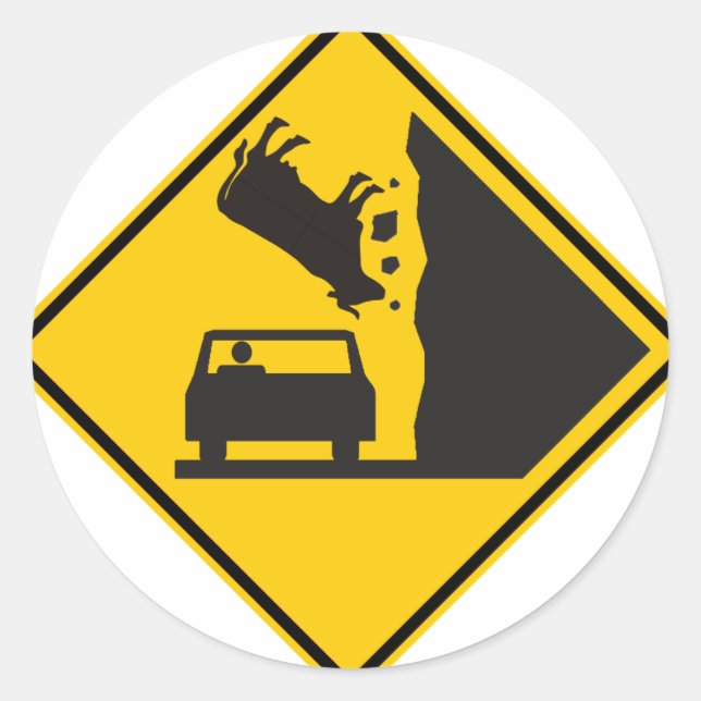 Falling Cow Zone Highway Sign Classic Round Sticker (Front)