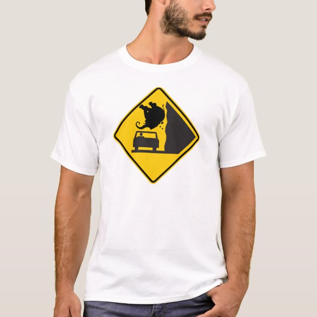 Falling Elephant Zone Highway Sign T-Shirt (Front)