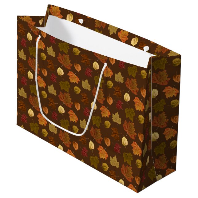 Falling Fall Leaves, Custom Color Large Gift Bag (Front Angled)