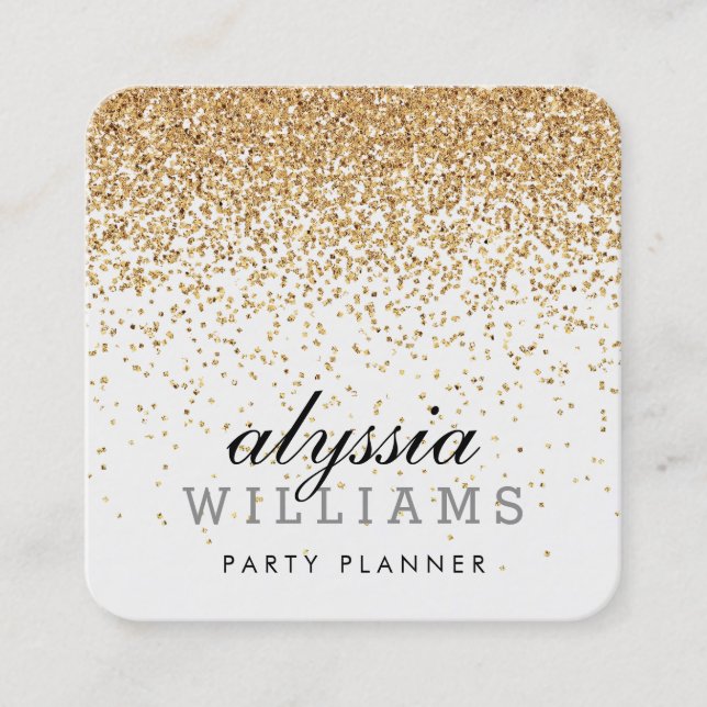 FALLING FAUX GOLD CONFETTI cute cascading luxe Square Business Card (Front)