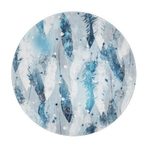 Falling Feathers: Blue Watercolor Seamless Cutting Board