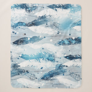 Falling Feathers: Blue Watercolor Seamless Sherpa Blanket