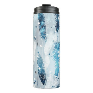 Falling Feathers: Blue Watercolor Seamless Thermal Tumbler