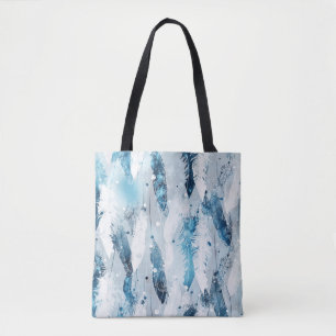 Falling Feathers: Blue Watercolor Seamless Tote Bag