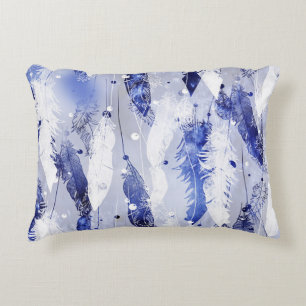 Falling feathers: watercolor blue pattern. decorative cushion