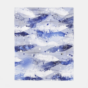 Falling feathers: watercolor blue pattern. fleece blanket