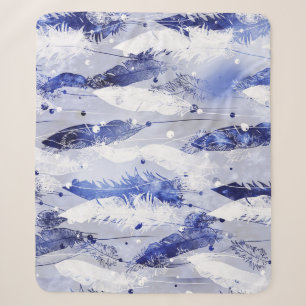 Falling feathers: watercolor blue pattern. sherpa blanket