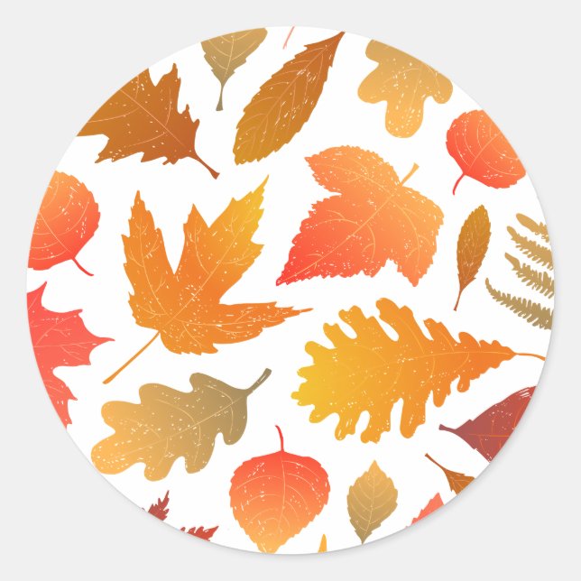 Falling for Autumn – Cosy Leaf Pattern Classic Round Sticker (Front)
