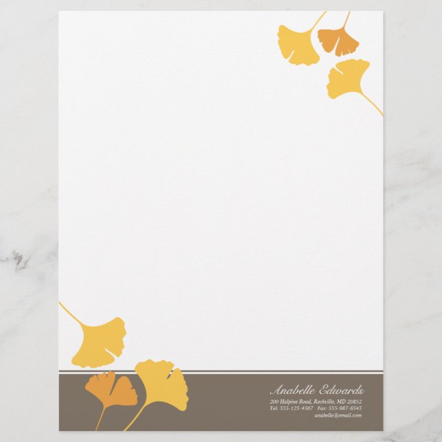 Falling ginkgo leaves golden yellow grey autumn letterhead design (Front)