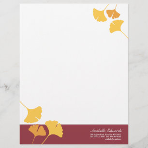 Falling ginkgo leaves golden yellow maroon autumn letterhead design