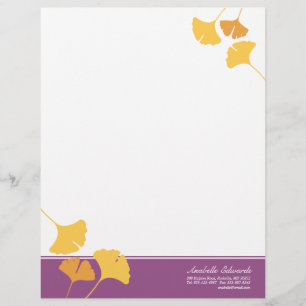 Falling ginkgo leaves golden yellow purple autumn personalised letterhead