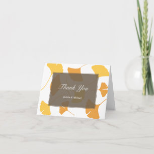 Falling ginkgo leaves grey couple thank you note card