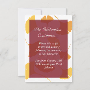 Falling ginkgo leaves maroon wedding enclosure invitation