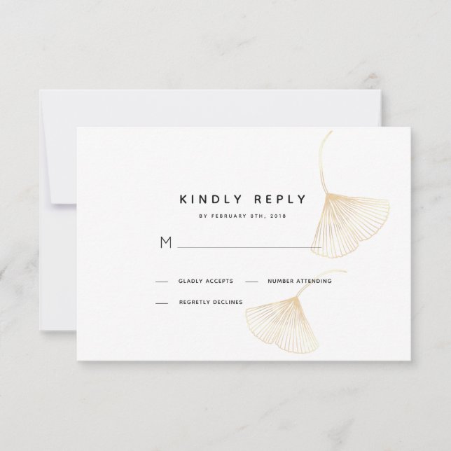 Falling Gold Ginkgo Leaves Wedding RSVP Card (Front)