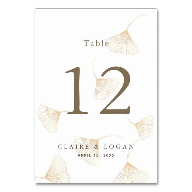 Falling Gold Ginkgo Leaves Wedding Table Number (Front)
