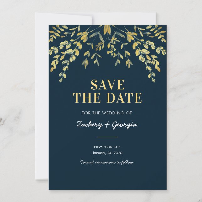 Falling Gold Leaves Save the date wedding cards (Front)