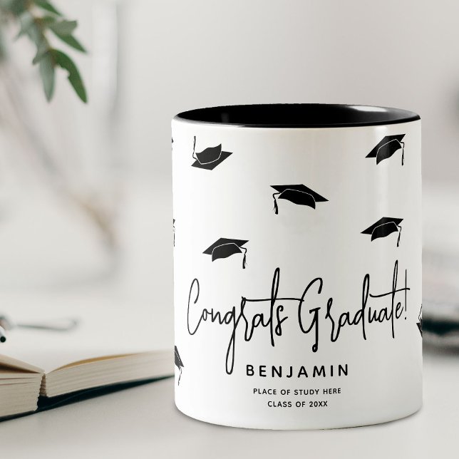 Falling Graduation Caps Congratulations Grad Two-Tone Coffee Mug (Creator Uploaded)