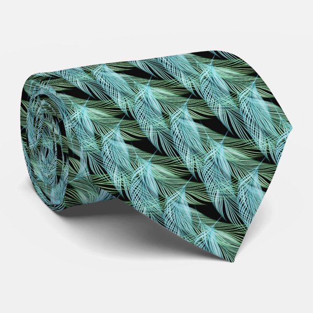 Falling Green Feathers Abstract Tie (Rolled)