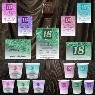 Falling Green Glitter 18th Birthday Party Invitation