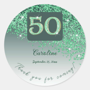 Falling Green Glitter, 50th Birthday Thanks Classic Round Sticker