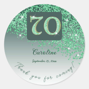 Falling Green Glitter, 70th Birthday Thanks Classic Round Sticker