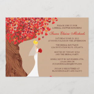 Falling Hearts Oak Tree Fall Bridal Shower Invitation