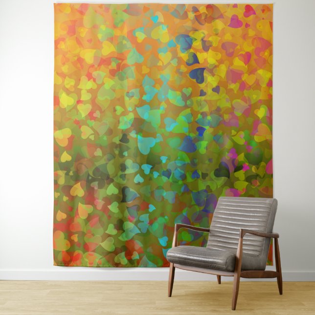 Falling Hearts Orange Tapestry (In Situ)