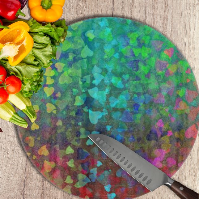 Falling Hearts Red and Green Cutting Board (Falling Hearts Red and Green Cutting Board by Looly Elzayat
)