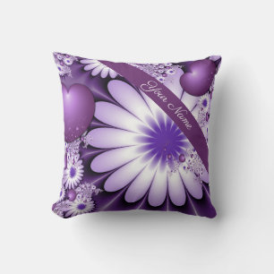 Falling in Love Abstract Art Flowers & Hearts Name Cushion