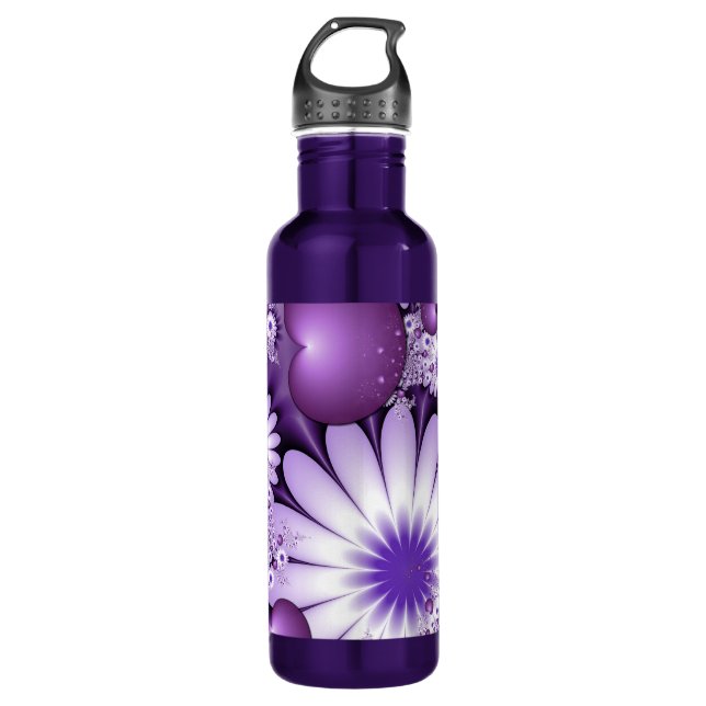 Falling in Love Abstract Flowers & Hearts Fractal 710 Ml Water Bottle (Front)