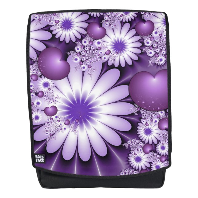 Falling in Love Abstract Flowers & Hearts Fractal Backpack (Front)