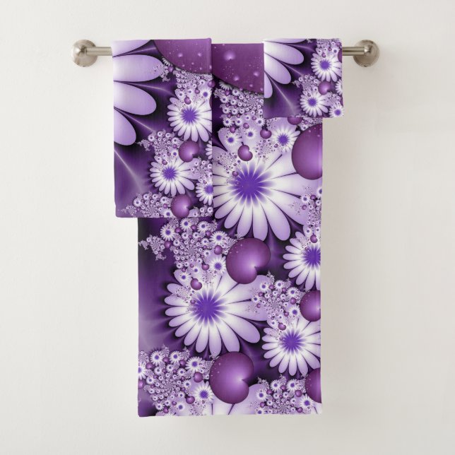 Falling in Love Abstract Flowers & Hearts Fractal Bath Towel Set (Insitu)