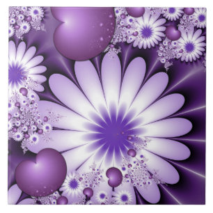 Falling in Love Abstract Flowers & Hearts Fractal Ceramic Tile
