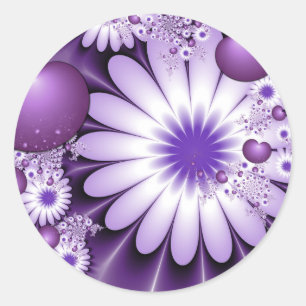 Falling in Love Abstract Flowers & Hearts Fractal Classic Round Sticker