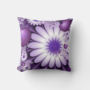 Falling in Love Abstract Flowers & Hearts Fractal Cushion