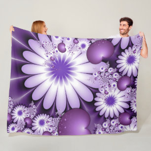 Falling in Love Abstract Flowers & Hearts Fractal Fleece Blanket
