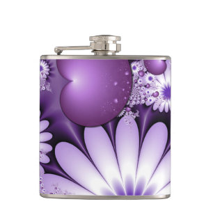 Falling in Love Abstract Flowers & Hearts Fractal Hip Flask