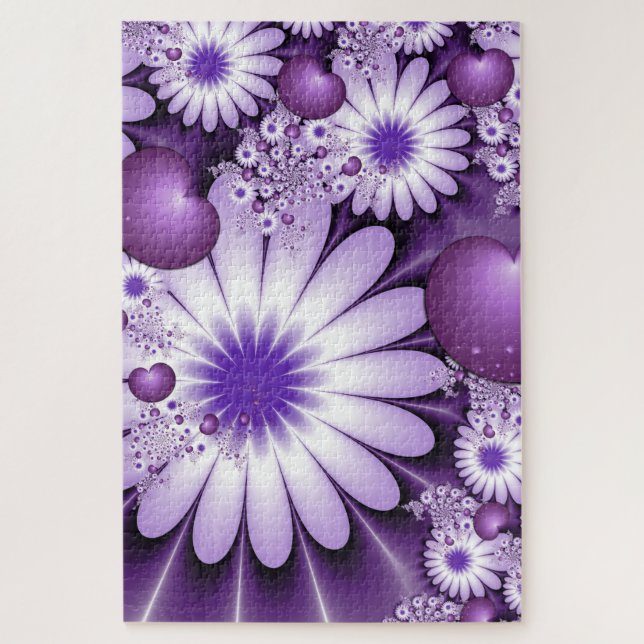 Falling in Love Abstract Flowers & Hearts Fractal Jigsaw Puzzle (Vertical)
