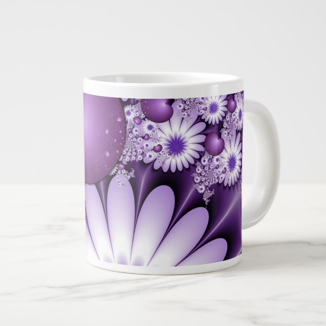 Falling in Love Abstract Flowers & Hearts Fractal Large Coffee Mug (Front Right)